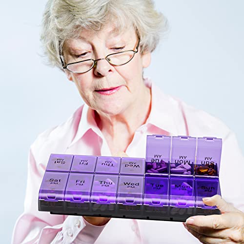 Image of Weekly AM PM Extra Large Pill Organizer, 7 Day Pill Case 2 Times a Day, XL Day Night Pill Case Twice a Day, Oversized Daily Medicine Organizer for Vitamin, Pill Container (Purple) | Easy-Open,High-Capacity,Easy-Open,Senior-Friendly,AM /PM,Weekly-Tracking,BPA-Free,Long-Lasting
