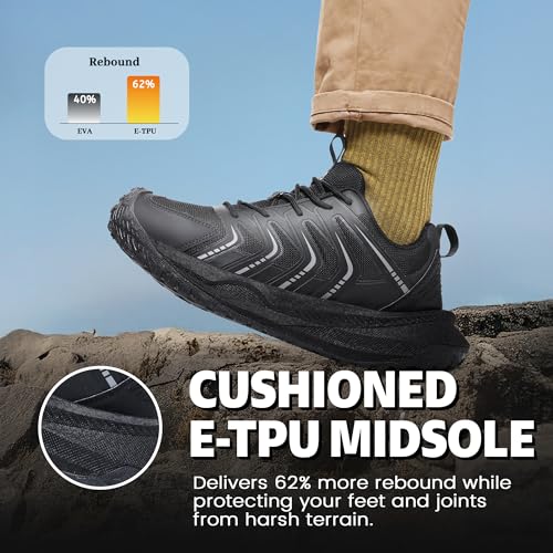 Steel Toe Shoes for Men Non Slip Work Sneakers Women Slip On Composite Toe Puncture Proof Air Cushion Indestructible Walking Hiking Shoes for Construction Camping Outdoor Training