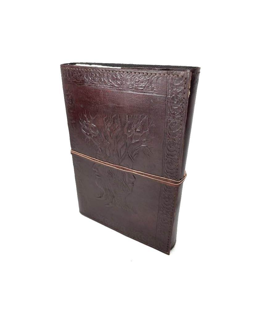 ROOGU Stammbaum [L] * Leder Notiz- Gäste- Skizzenbuch Handmade in Indien – Baum des Lebens Prägung – B5 Format