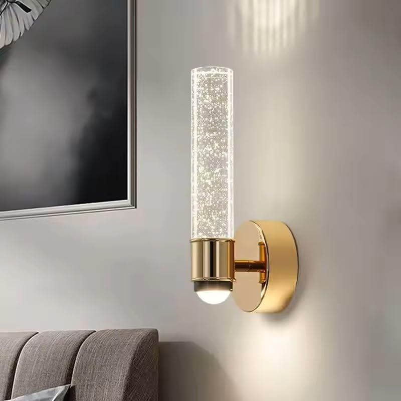 Image of Lampmaster Luxury Crystal Bubble Wall Light | Gold Finish LED Sconce with 3 Color Modes | Modern Up /Down Mount Wall Lamp for Interior Decoration, Living Room, Bedroom, Hall, Home Decor | Pack of 1