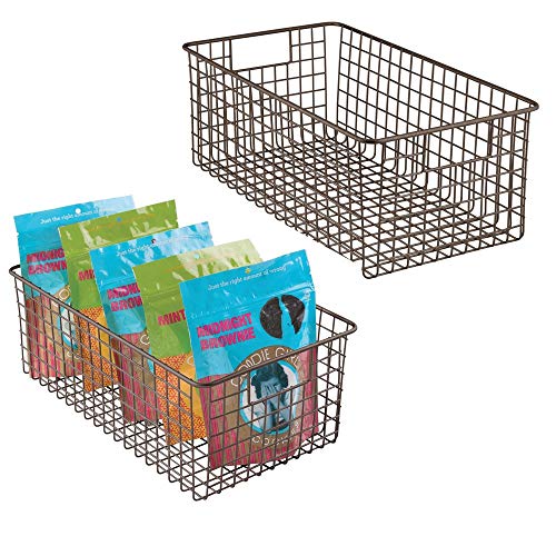 mDesign Farmhouse Decor Metal Wire Food Organizer Storage Bin Baskets with Handles