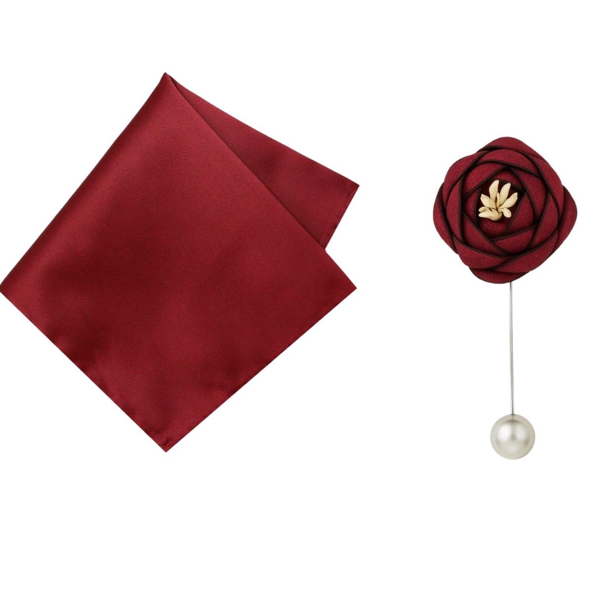 Best Maroon Pocket Square and Lapel Pin Combo for Men | Microfiber Pocket Square 30x30 cm | Metal Flower Lapel Pin | Pack of 2-image-36