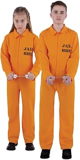 Prisoner Costume for Kids, Orange Inmate Jumpsuit Jailbird Outfit for Halloween