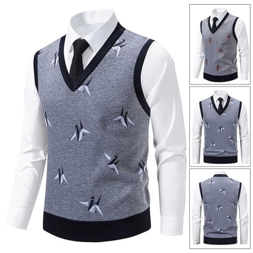 Cambkatl Men's Stylish Cranes Print Sweater Vest - Stretch Casual Sleeveless V-Neck Pullover Knitted Tank Tops2