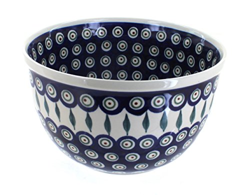 Blue Rose Polish Pottery - Blue Peacock Medium Mixing Bowl