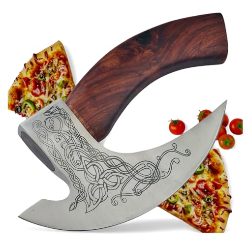 CraftTal Hache à pizza Viking avec protection en cuir – Couteau à pizza pour les vrais Vikings – Hache à pizza parfaite comme décoration viking – Hache viking, hachoir à pizza, couteau viking, hache