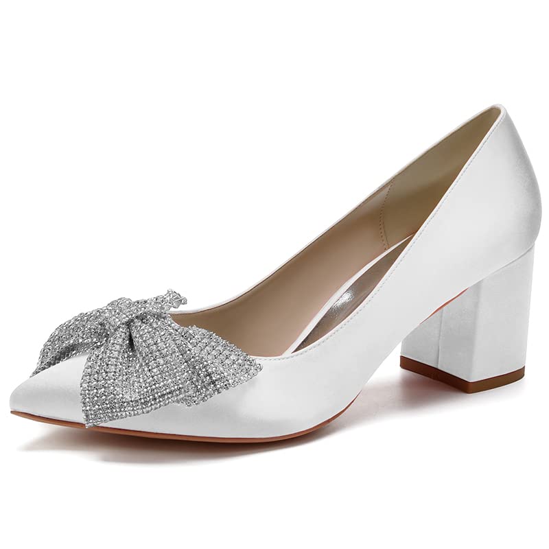 Chaussures à enfiler en satin blanc haut de gamme avec bout pointu et talon aiguille de 6 cm