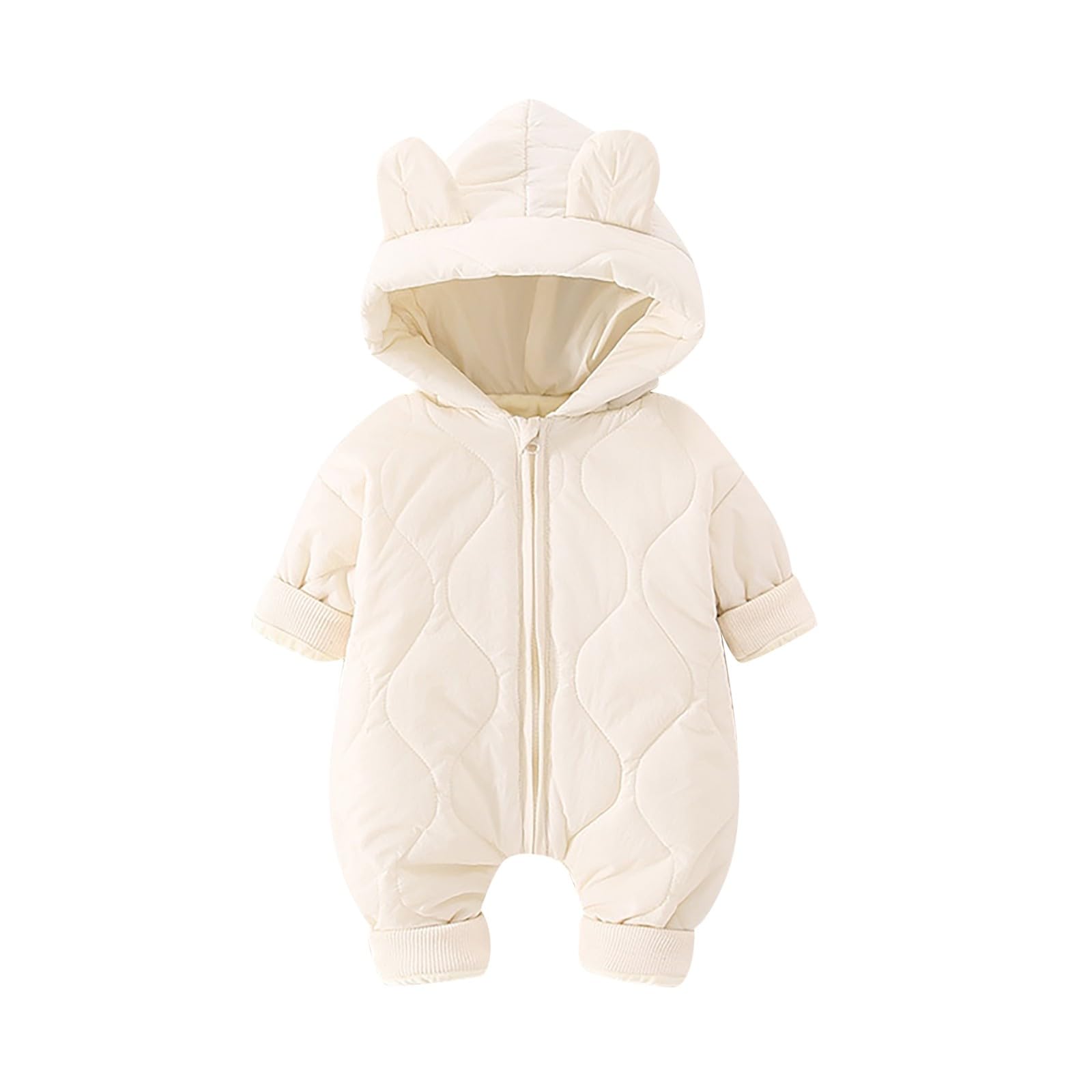 RNTOP Baby Snowsuit Warm Winter Coat Newborn Boy Girl Infant Cute Ear Hooded Jumpsuit Romper (Beige, 12-18 Months)