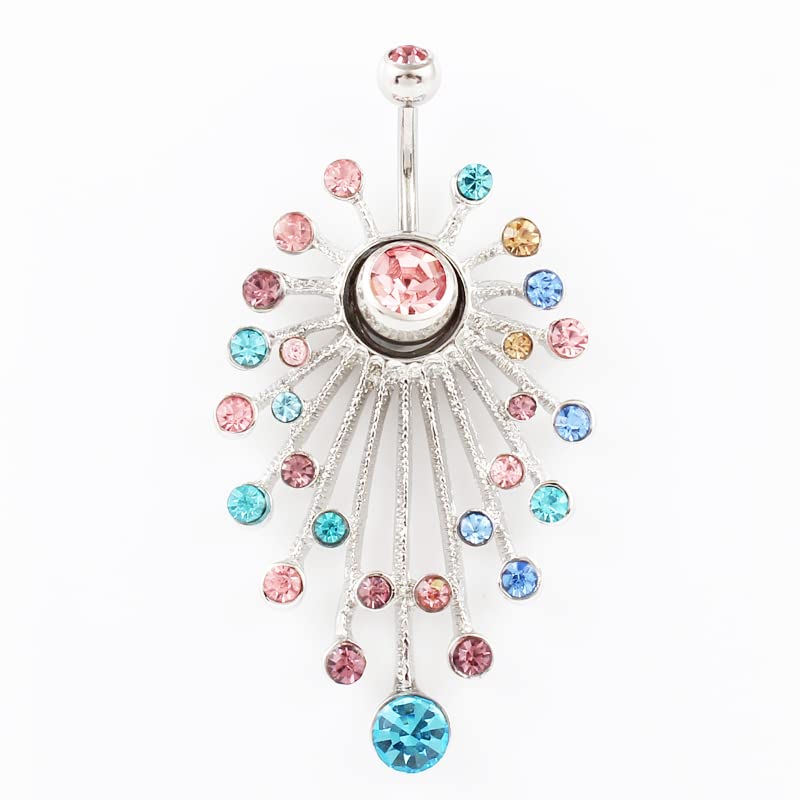 NEFLUM Bijoux de Corps Femme Pierres Multicolores Fleur Nombril Anneau Acier Inoxydable Nombril Piercing Nombril Piercing Nombril Piercing Acier Chirurgical Grossesse Piercing Nombril