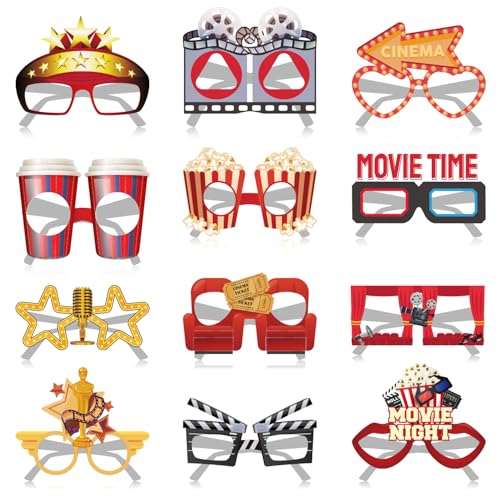 SKIRUP 12 Pcs Movie Night Party Favors Eyeglasses Paper Glasses Movie Night Themed Party Supplies Birthday Gift Photo Booth Props Planet Birthday Party Favors Decorations