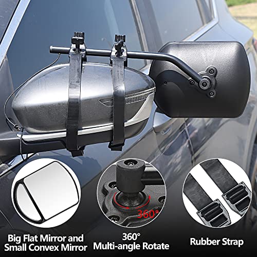 Universal Clip-on Towing Mirror, Lifronkit Mirror Extensions for Towing, Adjustable Dual View Tow mirror, New Pinch Screw & Safety String Design for Secure Fit, Vibrationless, 2pcs