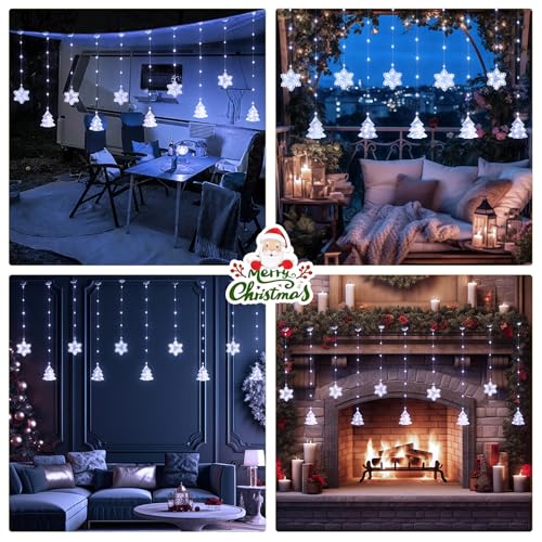BLOOMWIN Christmas Window Lights Indoor - 2M 160 LED Christmas Window Decorations, Snowflake Curtain Hanging Fairy String Icicle Lights for Xmas Noel Bedroom Holiday Home Outdoor, Cold White USB - image 6