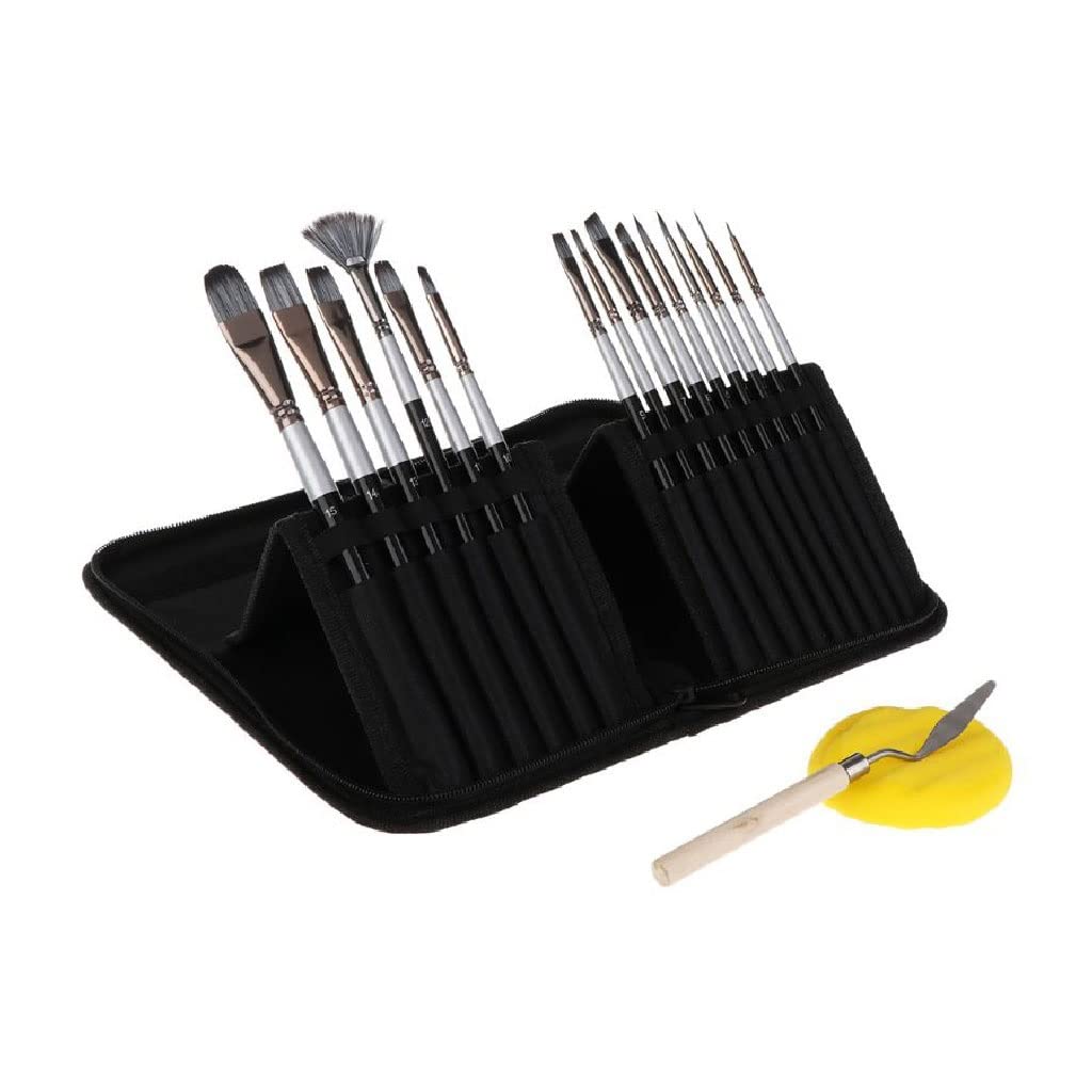 Set di 15 pennelli in Nylon con Spugna per artisti e Scatola portaoggetti, tavolozza per acquerelli e acrilici, Pittura a Olio, Forniture artistiche.,