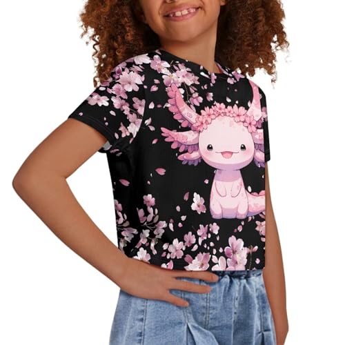 Girls Crop Top Shirt with Cute Graphic Short Sleeve Crewneck Tee Tops for Girls 5-16 Y4