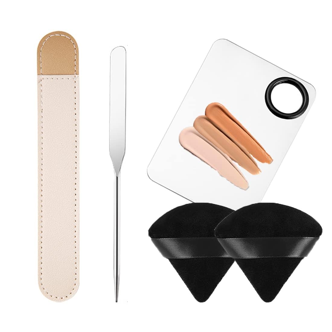 INOG Picasso Korean Makeup Spatula, Foundation Spatula Korean, Spatula For Makeup, Korean Foundation Spatula Eye Shadow Eyelash Nail Art Spatula (Spatula/Palette+Powder Puff),1…