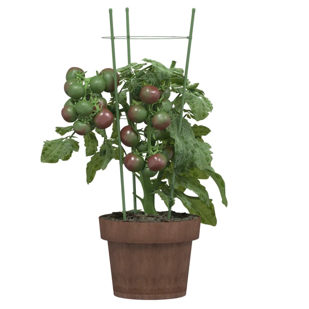 Podpórki do roślin z 3 pierścieniami z zielonej stali, wysokość 45 cm, 5 sztuk, trwała podpora dla pomidorów, roślin pnących, warzyw, kwiatów, idealna do podwyższonej grządki, balkonu