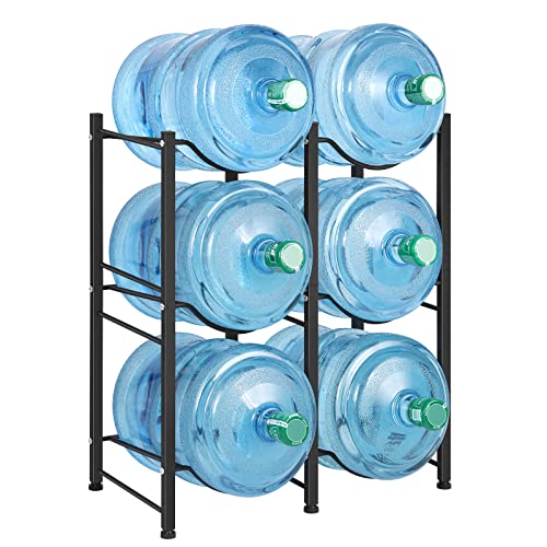 Image of LIANTRAL 5 Gallon Water Bottle Holder, 3 Tiers Black Double Row Heavy Duty Water Cooler Jug Rack, Water Rack with 6 Slots for Home Kitchen