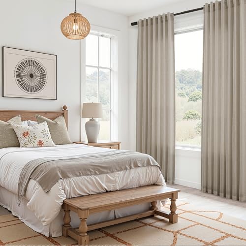 Image of Joywell Extra Long Linen Curtains 112 Inches for Living Room Cobblestone