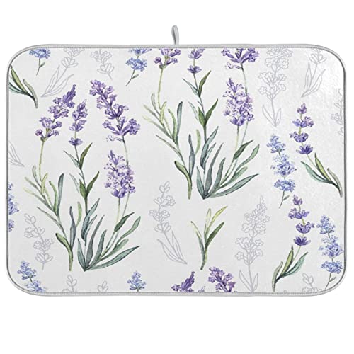 Kcldeci Lavender Flower Dish Drying Mat Kitchen Drying Pad Dish Draining Mat Dish Rack Drainer Pad 16 x 18