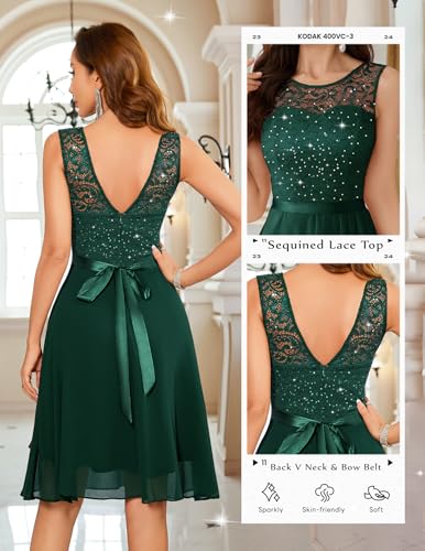 Image of BeryLove Womens Boat Neck A Line Sleeveless Lace Formal Homecoming Dress | Short Dress With Ruffle Hem, Sparkly Design Ideal For Wedding Guest,Bridesmaid Cocktail Prom & Evening Party Events