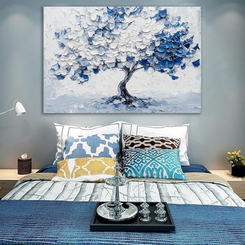 Tableau abstrait moderne bleu et blanc d'arbre de vie pour décoration salon