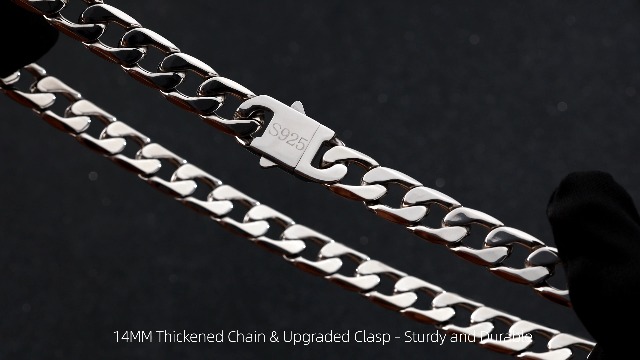 Qlaway 14MM Cuban Link Chain for Men Silver Necklace for Men, 316L