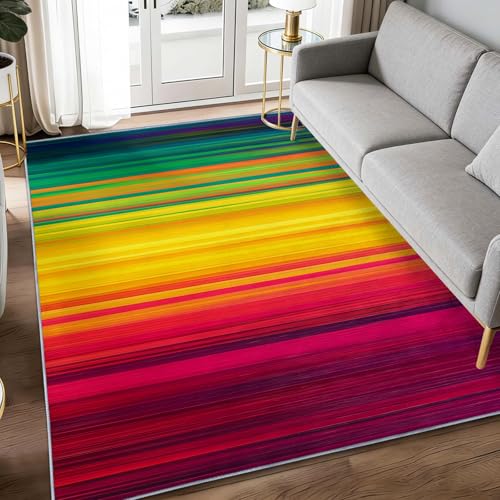 Alfombra de rayas 120x170 cm rectangular y lavable para decorar el suelo del salón 2