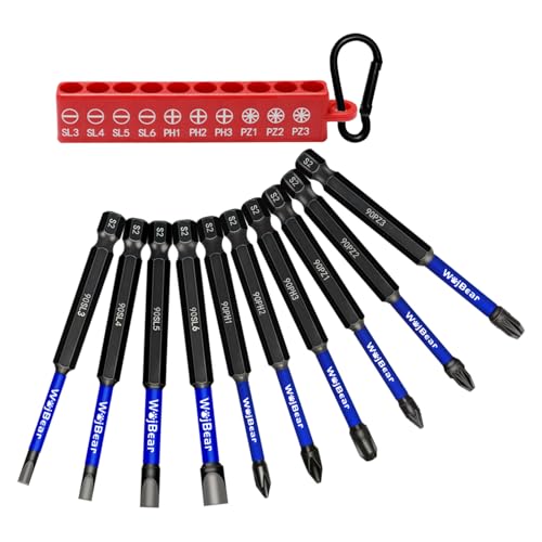 WojBear 10Pcs Magnetic Impact Driver Bits 90 mm Long Magnetic Pozidriv Screwdriver Bits SL3 SL4 SL5 SL6 PZ1 PZ2 PZ3 PH1 PH2 PH3