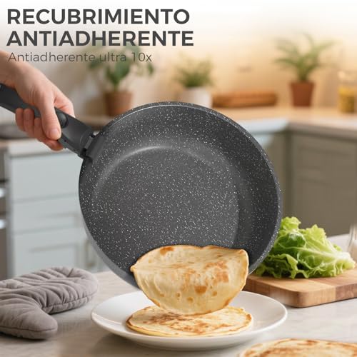 YASHE Juego de ollas y sartenes 15 piezas, revestimiento antiadherente granito, mangos desmontables, apilable, fácil de limpiar, compatible con inducción, gas y vitrocerámica, Blanco - imagen 3