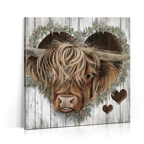 Image of 3LDECOR Highland Cow Wall Decor Canvas wall art farmhouse Picture printing design is both a gift that can be hung in an office bathroom dining room