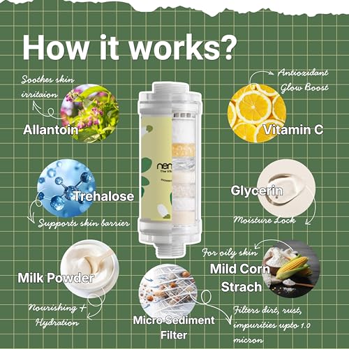 Image of NEMO Vitamin Shower Filter (Fresh Moringa) | Made in South Korea | Vitamin C + Glycerin Enriched | For Soft Skin & Smooth Hair | Advanced Chlorine & Rust Removal | De-stress with Aromatherapy