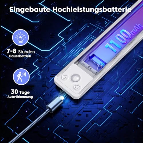Schrankbeleuchtung Led Bewegungssensor 20CM | 3 Farben 2700-6000K & Dimmbare Unterbauleuchte Küche Lichtleiste | Wiederaufladbare & Magnetische Kabellos Licht für Kleiderschrank, Regal(3 Stück)