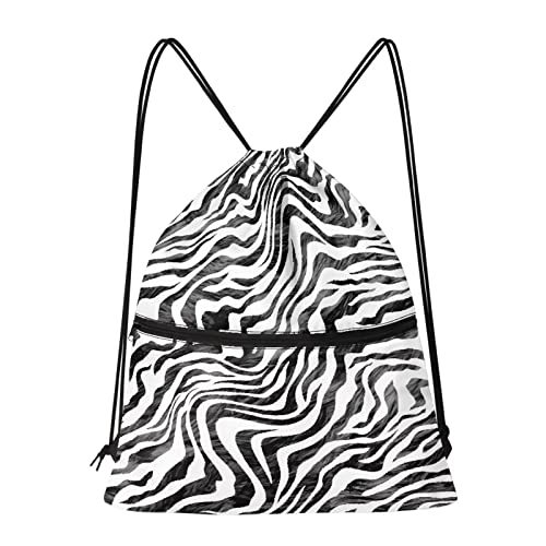 Binienty Bolsa de gimnasio gráfica para natación PE bolsa impermeable mochila deportiva con cordón para mujeres y hombres, Patrón de cebra Cover