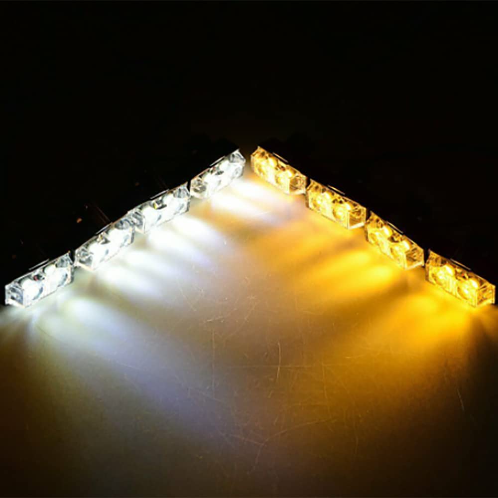 12-24V 16 LED Grille Avant Stroboscopiques pour Véhicule Voiture Moto, ABS Flash Avertissement d'Urgence Barres Lumineuse Style Clignotant Lampes Ambre&Blanc