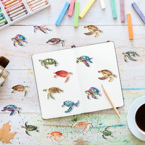 Image of Watercolor Ocean Turtle Sticker - 1000 Pcs Sea Turtle Waterproof Vinyl Reusable Laptop Sticker Roll Coloring Book Scrapbook Water Bottle Page Activity Pad Party Favors Gift Warping Skateboard