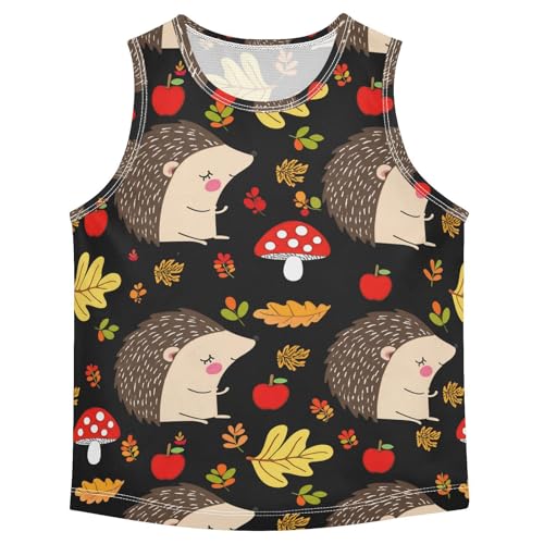 J JOYSAY Hedgehog Mushroom Leaves Black Boys Tank Top Sleeveless Muscle Shirts Quick Dry Kids T-Shirts 3-15T