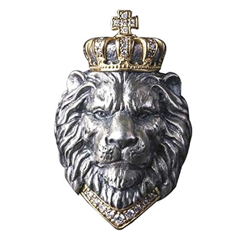 PikaLF Bague Tête de Lion pour Homme, Bague Lion de couronne de roi animal punk, Tête de lion hip hop avec bague de motard couronne, Bague Amulette Totem...