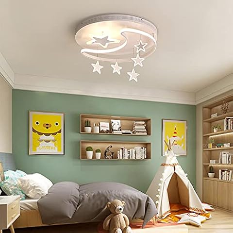 LED Ceiling Light Children's Lamp Ceiling Lamp with Remote Control Dimmable Living Room Lamp Star Moon Lampshade Pendant Light Boy Girl Children's Room Bedroom Restaurant Lights,White,42cm/36W Cover