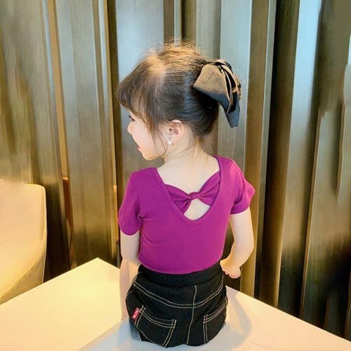 Girls Summer T Shirts Back Bowknot Design Toddler Kids Casual Crewneck Short Sleeve Loose Tee Tops 1-8 Years3