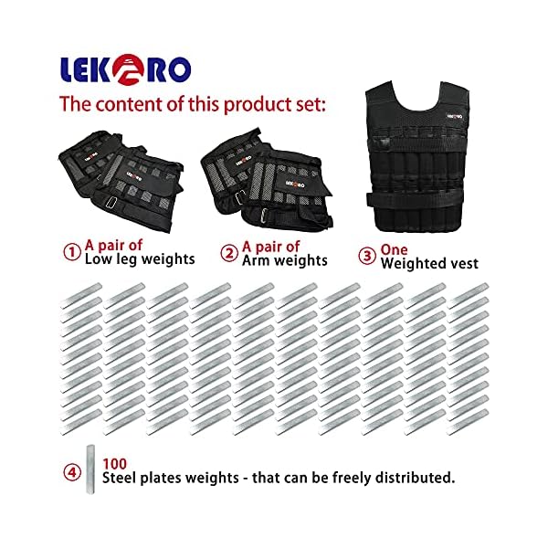 LEKARO-45LB-Adjustable-Weighted-Vest-Set-with-Arm-Weights-and-Leg-Weights-Weight-Training-Workout-Sut-Fitness-Boxing-Jacket-Wrist-Weights-Ankle-Weights-Including-Weights-100-steel-plates Adjustable Weighted Vest Set with Arm Weights and Leg Weights, Weight Training Workout Set, Weights Jacket & Wrist Weights & Ankle Weights (Including Weights: 96-100 Steel Plates)