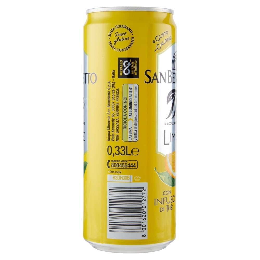 Italian Gourmet San Benedetto Thé Glacé Citron 48x330 ml, Boisson Rafraîchissante, Ice Tea Lemon, Pack Familial, Lot Économique, Canettes, Boisson Froide, Été, Repas, Snack + Italian Gourmet Polpa