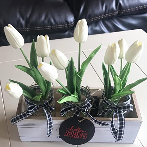 20pcs Artificial Tulips Flowers Fake Faux PU Tulip Bouquet Real Touch Flower Arrangement for Home Room Office Party Wedding Decoration Excellent Gift Idea for Mothers Day (White) image 7