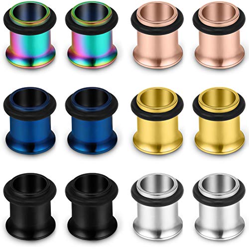 Hoeudjo 12PCS Gauge Tunnel Kit 12G-00G Surgical Steel Ear Gauges Earrings Plugs Stretching Set Single Flared Expanders for Women Men