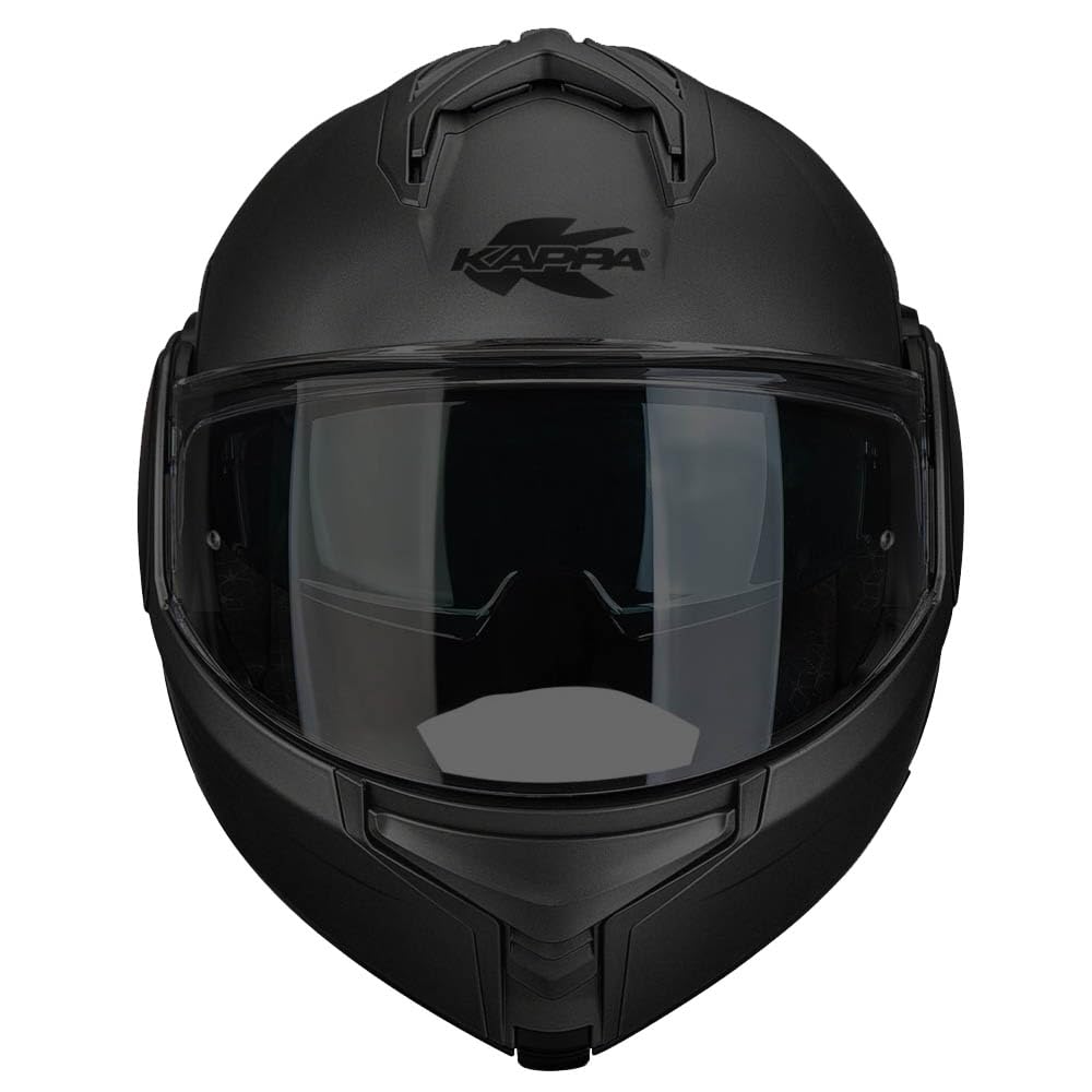 Kappa KV55 Casco de Moto Modular, Negro Mate, Abatible 180 Grados, con Visera Interior Ahumada, Interior Desmontable