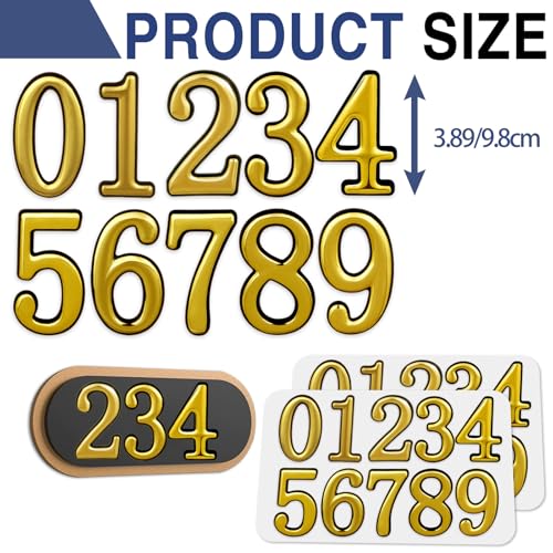 Image of opasyo 20 Pieces Mailbox Numbers for Outside 3.8 inch 0-9 Self-Adhesive Mail Box Numbers,3D Gold House Numbers for Mailbox, Apartment, House, Trash Bins,Office Hotel Room (Gold, 3.8inch)