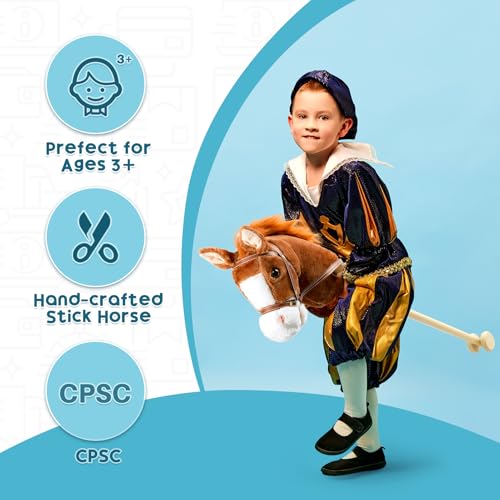 HollyHOME Stick Horse Plush Handcrafted Hobby Horse on a Stick with Wood Wheels Real Pony Neighing and Galloping Sounds for Kids Toddlers Dark Brown 36 Inches(AA Batteries Required) - Image 4