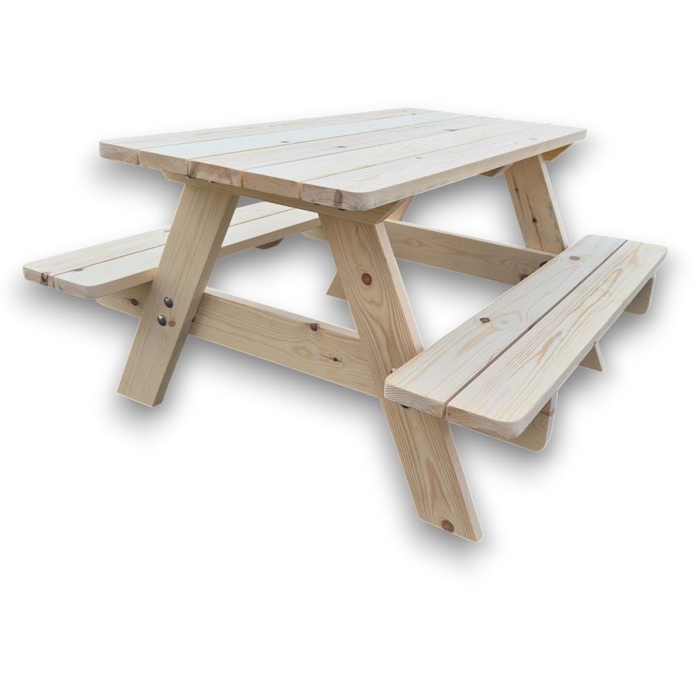 SUNWOOD Tavolo Picnic per Bambini in Legno di Pino Nordico da Esterno, 90x90x50 cm, Set Giardino con Panche Integrate, Struttura Robusta 23mm, Angoli Arrotondati, Preassemblato, Made in Italy