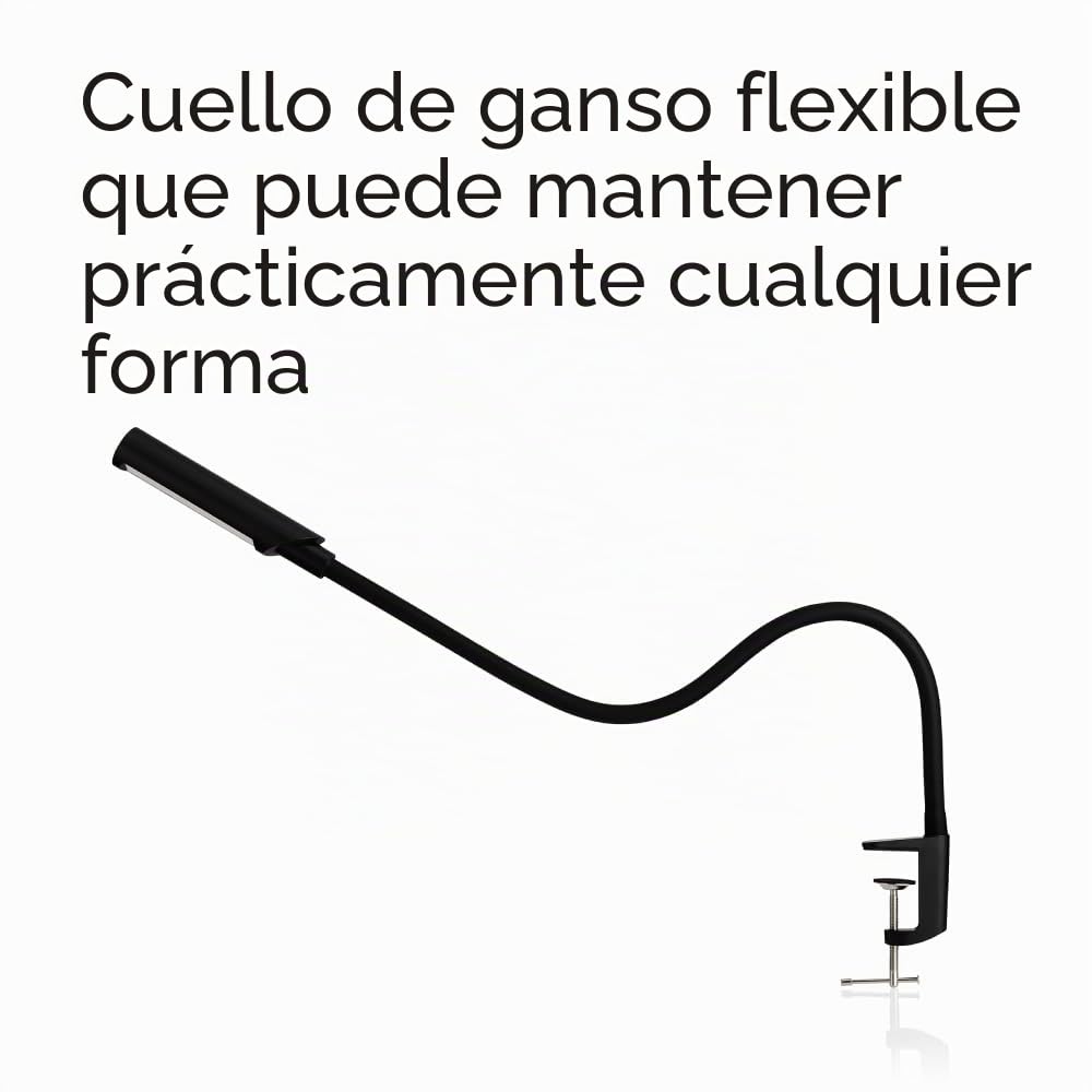 Reliable UberLight Flex 3200TL - Luz de trabajo portátil LED con abrazadera, conexión USB, cuello de cisne flexible de 26.5 pulgadas, cabezal giratorio de 270°, 9 ajustes de luz y hasta 60.000 horas