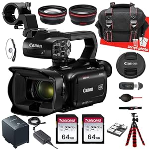 Canon XA60 Professional UHD 4K Camcorder + AVX Wide Angle and Telephoto Lens + 2PC 64 GB Memory + Spider Tripod + More (19pc Bundle) (Renewed)
