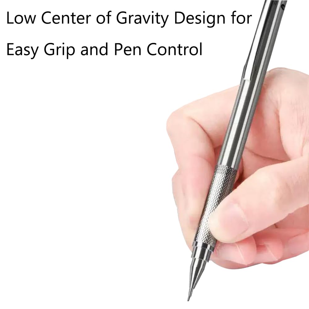 Mechanical Pencil 0.5mm 2B Metal Propelling Pencil with 8 Case Lead Refills & 4 Erasers for Writing Drafting Sketching - Image 3